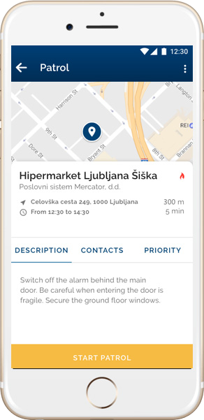 Mockup of security guard mobile app